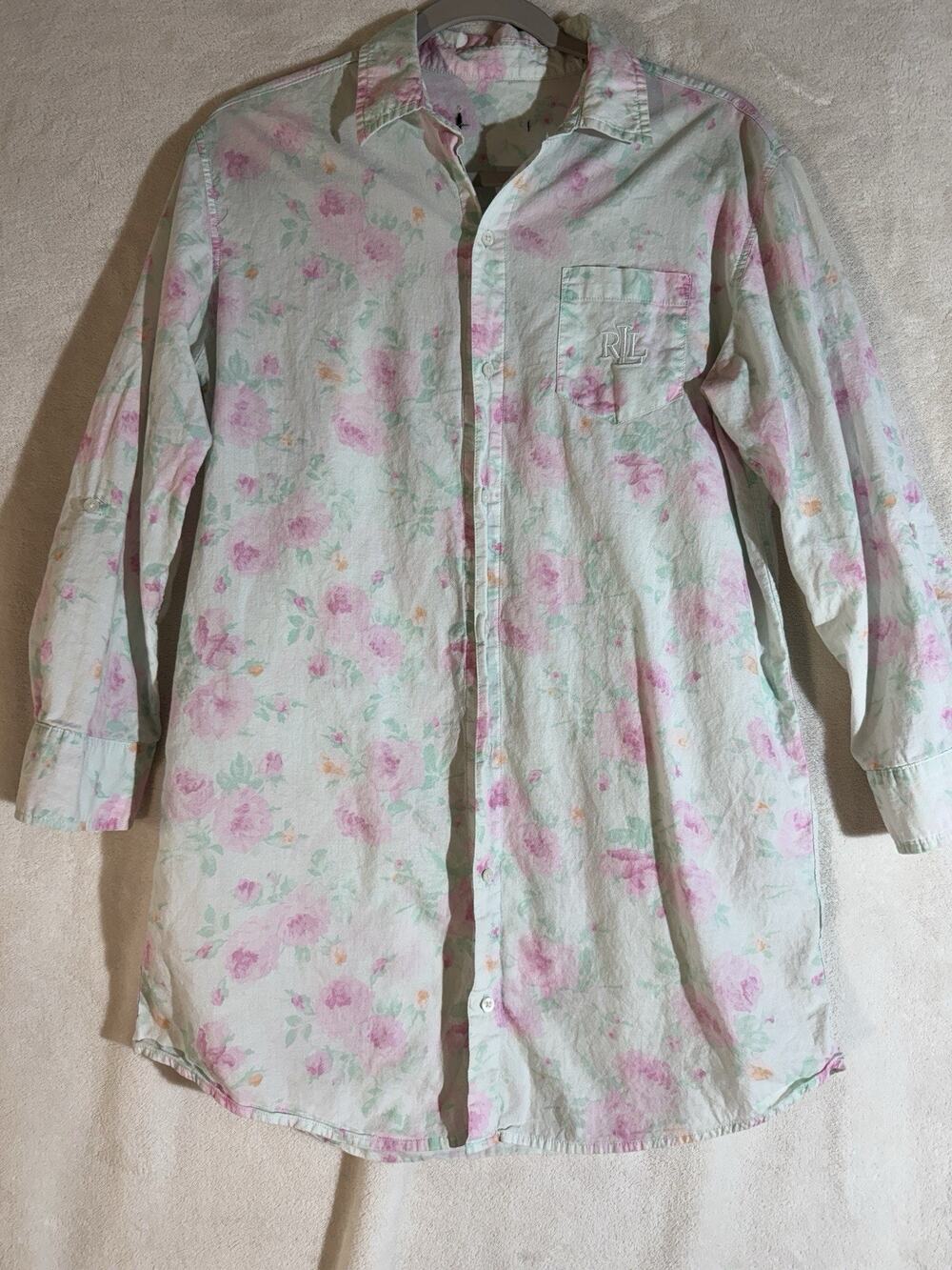 Ralph Lauren Sleep Shirt Womens Med Floral Logo Embroidered